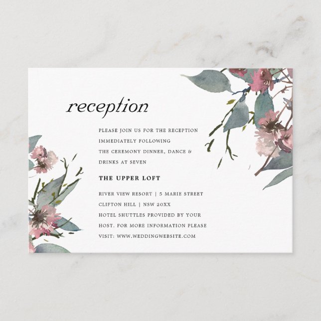 CARTE D'ACCOMPAGNEMENT RUSTIQUE CHIC ROSE SAUVAGE EUCALYPTUS FLORALRECEPT (Devant)