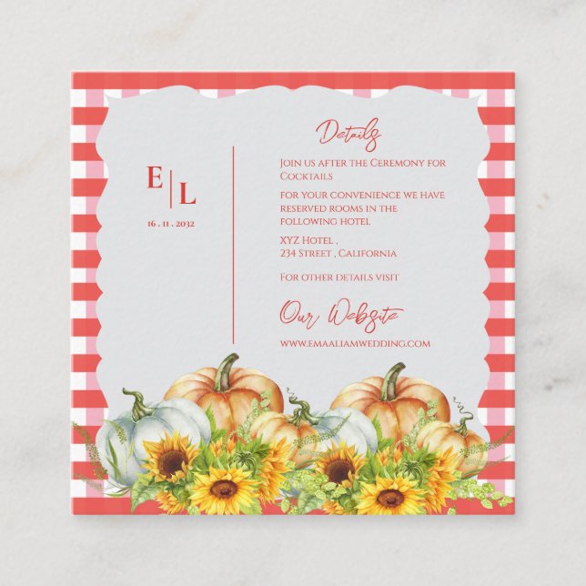 Carte D'accompagnement Rustique Citrouille Floral Détails du Mariage de a (Devant)