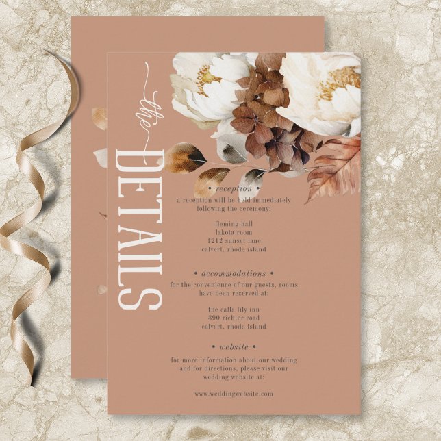 Carte D'accompagnement Rustique Crème Rouille & Brun Détails Floraux d'Au (Rustic Rust Cream & Brown Fall Floral Details Enclosure Card)