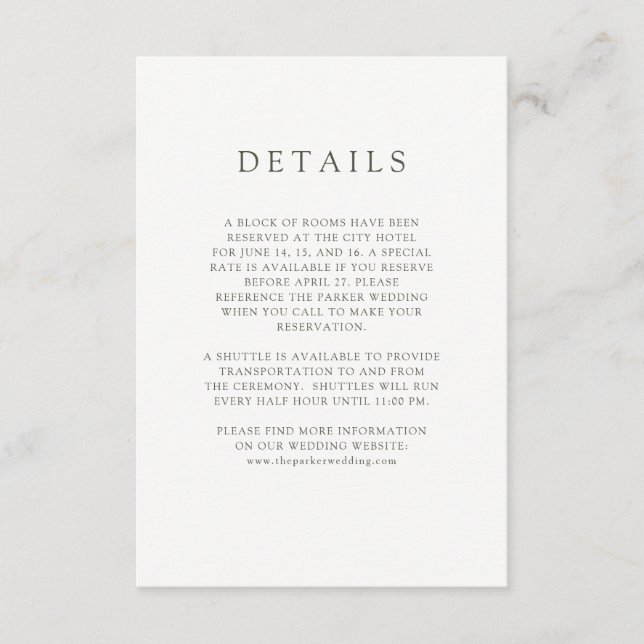 Carte D'accompagnement Rustique | Détails du client mariage (Devant)