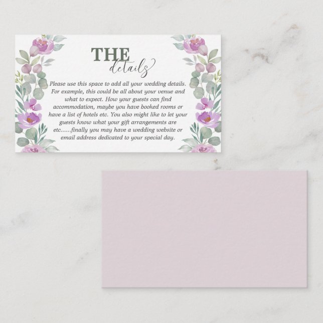Carte D'accompagnement Rustique Eucalyptus rose Détails du Mariage (Devant / Derrière)