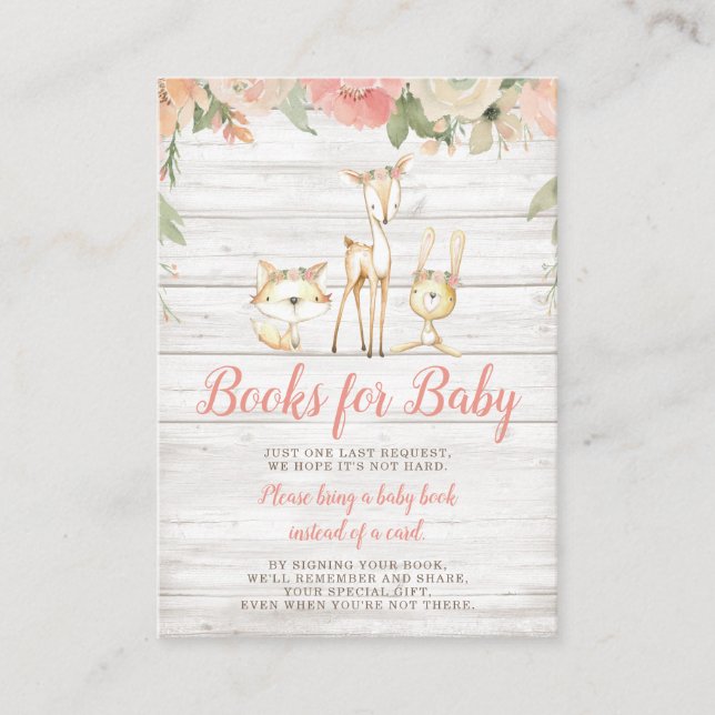 Carte D'accompagnement Rustique Floral Bois Animaux Baby Book Demande (Devant)