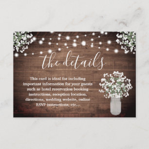 Carte D'accompagnement Rustique Floral Mason Jar Lumières Mariage Détails