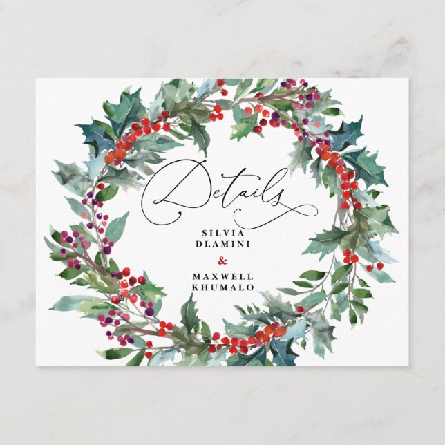 Carte D'accompagnement Rustique Floral Winter Wedding Détails de l'invité (Devant)