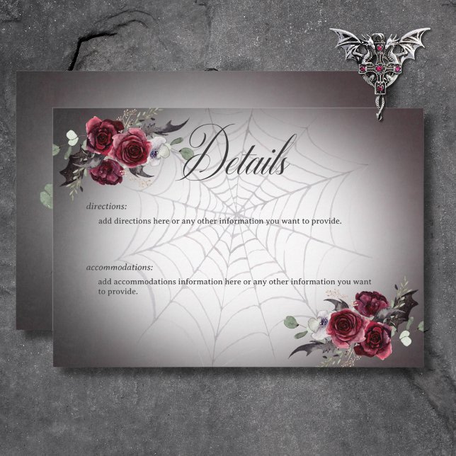 Carte D'accompagnement Rustique gothique Noir & Bourgogne Halloween Détai (Rustic Gothic Black & Burgundy Halloween Details Enclosure Card)