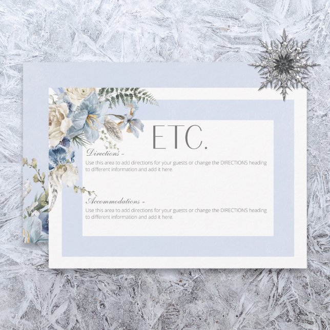 Carte D'accompagnement Rustique hiver Frosty Bleu & Blanc Détails floraux (Créateur téléchargé)