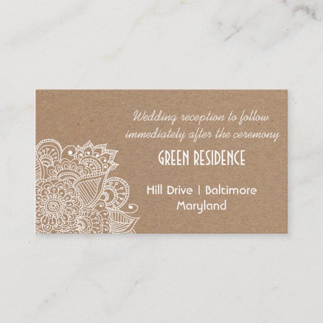 Carte D'accompagnement Rustique Kraft papier Mariage Paisley Insertion (Devant)