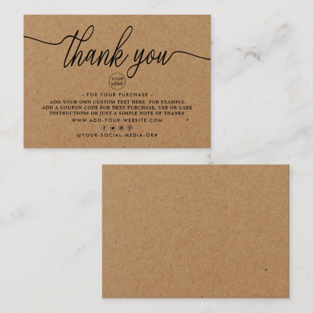 Carte D'accompagnement Rustique Kraft Simple Script Merci d'entreprise (Devant / Derrière)