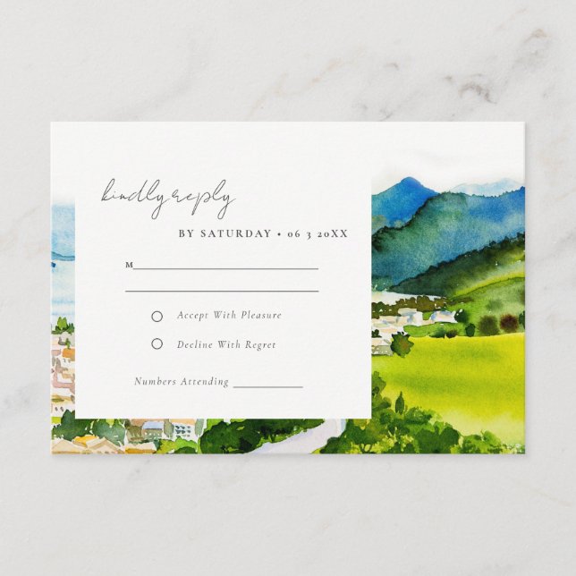 Carte D'accompagnement Rustique Mariage d'aquarelle du village de Campagn (Devant)