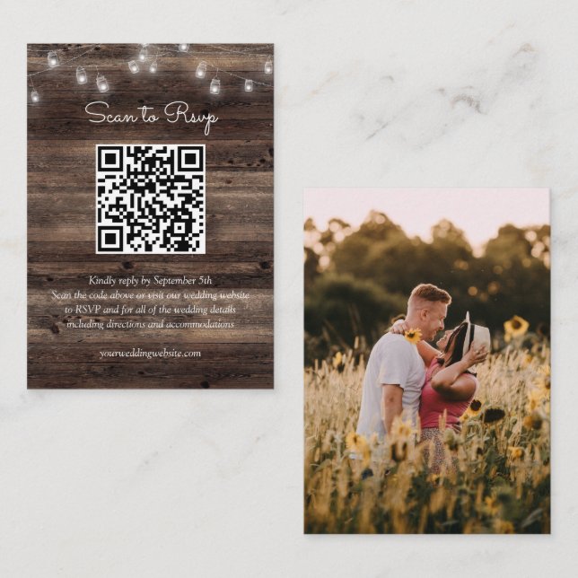 Carte D'accompagnement Rustique Mason Jar Mariage QR Code RSVP (Devant / Derrière)