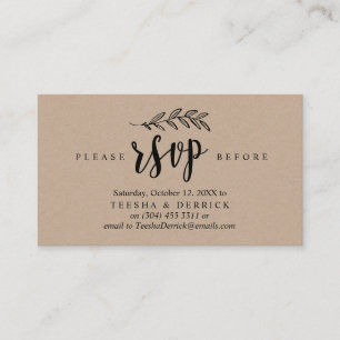 Carte D'accompagnement Rustique moderne, Kraft noir, Parti de mariage RSV