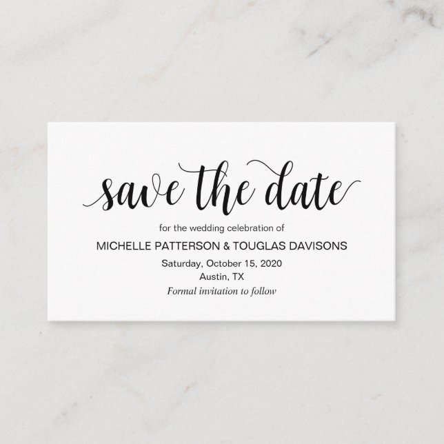 Carte D'accompagnement Rustique moderne, Script noir, Mariage Enregistrer (Devant)