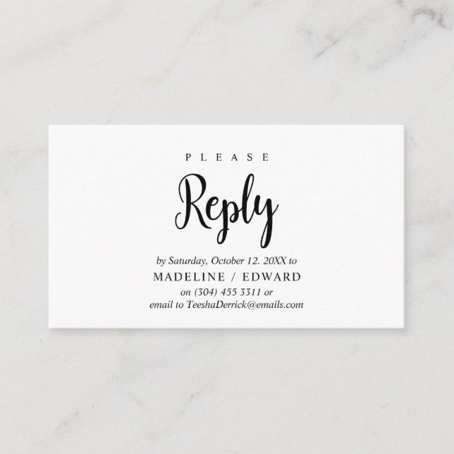 Carte D'accompagnement Rustique moderne, Script noir, réponse RSVP (Devant)