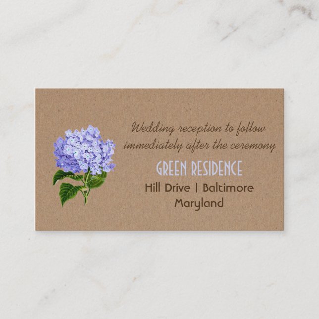 Carte D'accompagnement Rustique papier Kraft Hydrangeas Mariage floral (Devant)