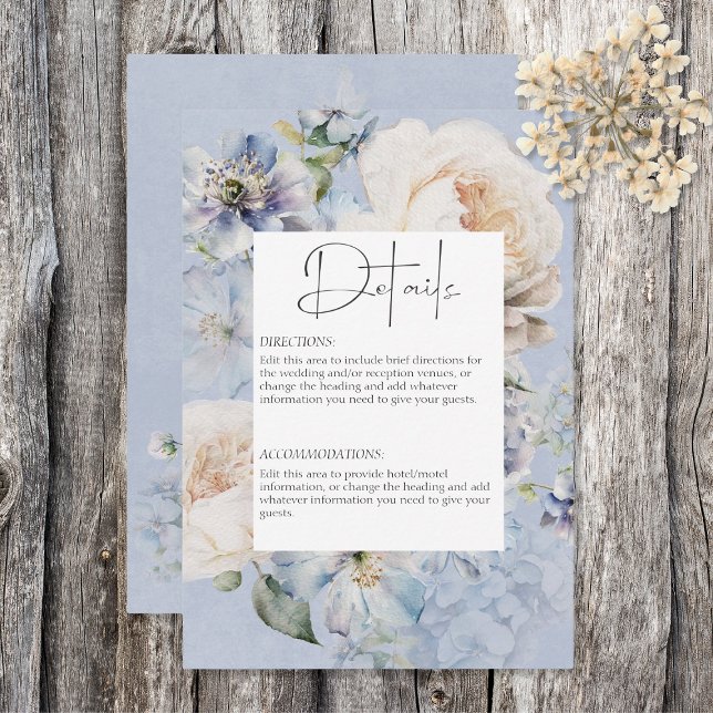 Carte D'accompagnement Rustique Romantique Dusty Bleu Blanc Détails Flora (Créateur téléchargé)