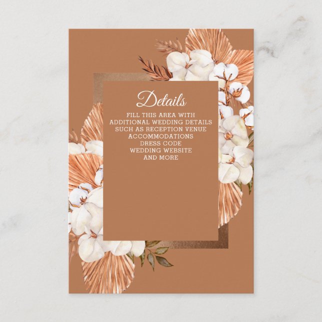 Carte D'accompagnement Rustique Terracotta Boho Pampas Orchidées Mariage (Devant)