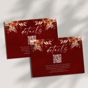 Carte D'accompagnement Rusty Burgundy Floral QR Code Détails du Mariage