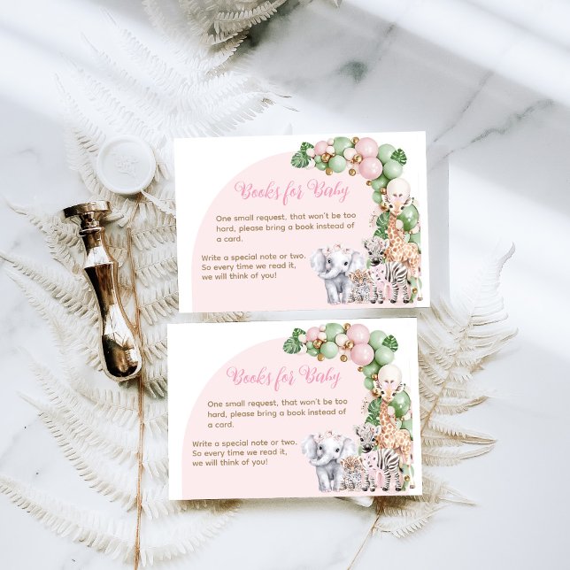 Carte D'accompagnement Safari animal Tropical vert rose bébé fille douche (Créateur téléchargé)