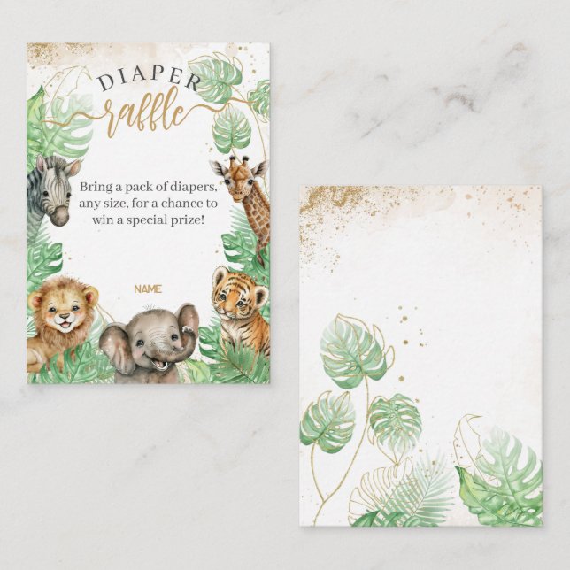 Carte D'accompagnement Safari animal Végétation tropicale Baby shower cou (Devant / Derrière)