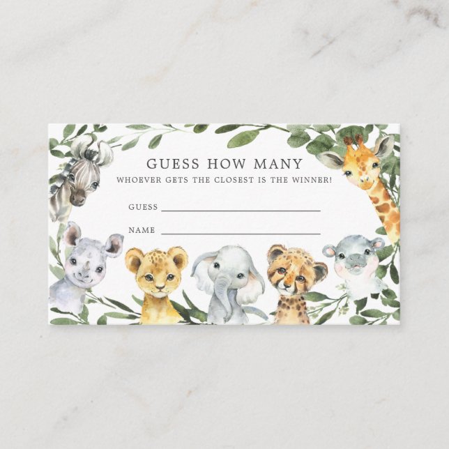Carte D'accompagnement Safari Animaux Baby showers Devinez Combien de car (Devant)
