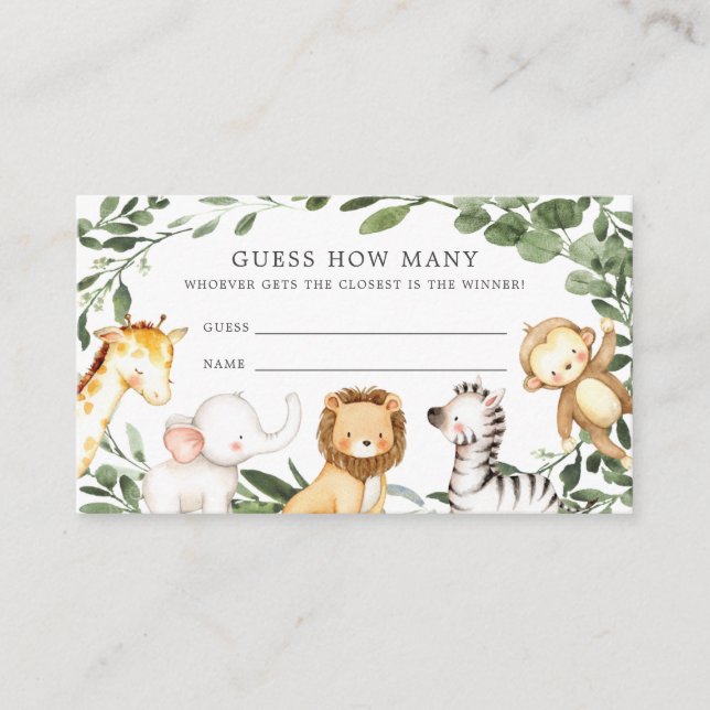 Carte D'accompagnement Safari Animaux Baby showers Devinez Combien de car (Devant)