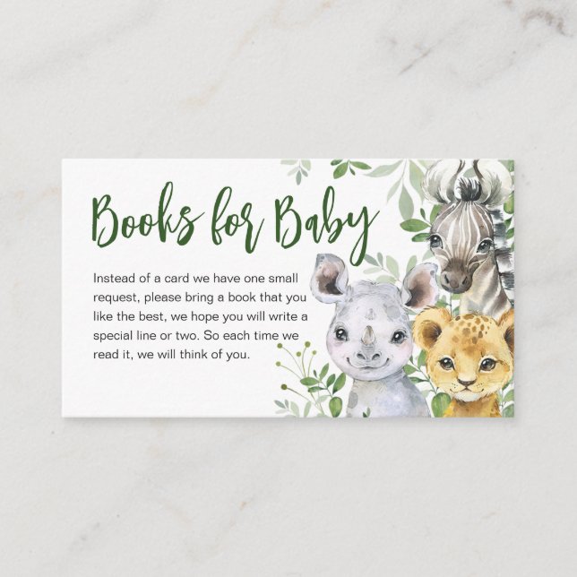Carte D'accompagnement Safari Animaux Baby showers Livres pour bébé (Devant)