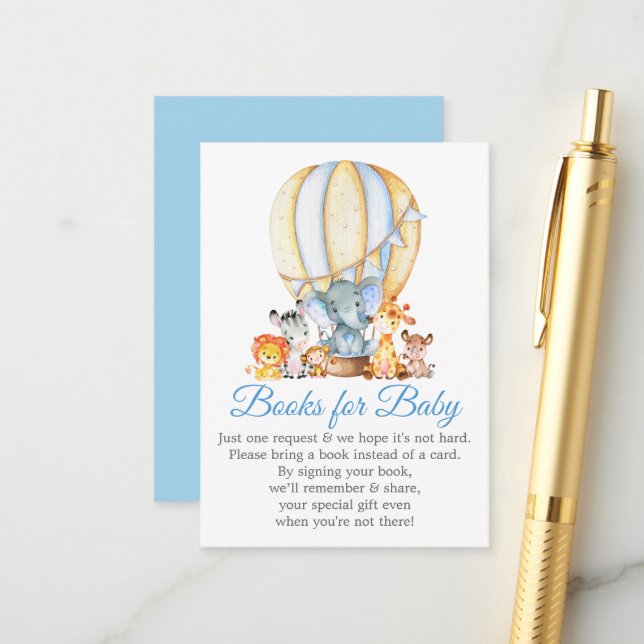 Carte D'accompagnement Safari Animaux Livres Pour Bébé Bleu Balloon Douch (Devant/Arrière en situation)