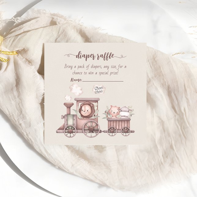 Carte D'accompagnement Safari Animaux Train Baby shower Diaper (Créateur téléchargé)