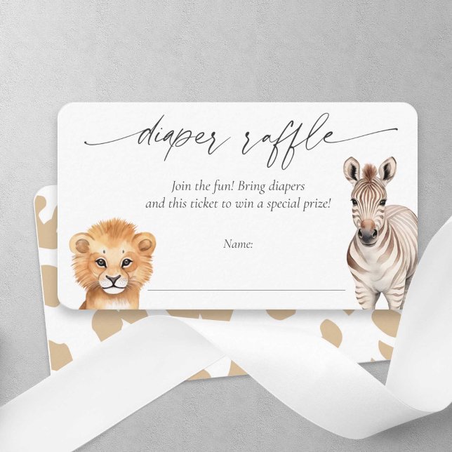 Carte D'accompagnement Safari bébé animaux bébé bébé garçon douche tombol (Safari Animals, Baby Boy Shower, Diaper raffle Ticket.)