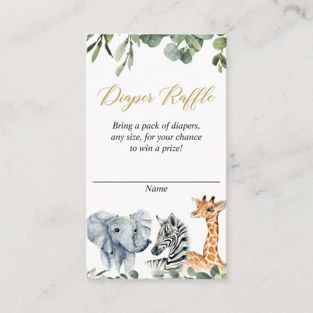 Carte D'accompagnement Safari diaper tombola jungle zoo animaux aquarelle (Devant)