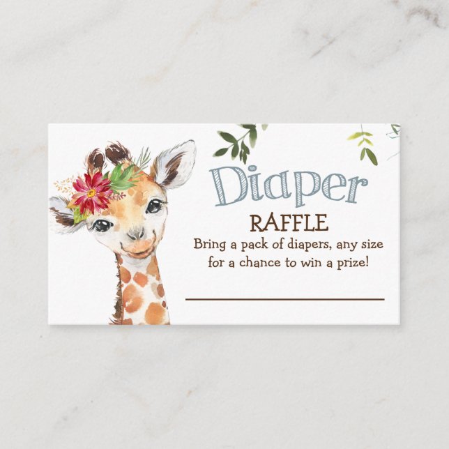 Carte D'accompagnement Safari Giraffe Déchets Baby shower bleu Raffle (Devant)