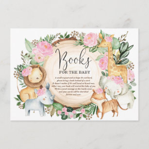 Carte D'accompagnement Safari Jungle rose Floral Apporter un livre Bébé F