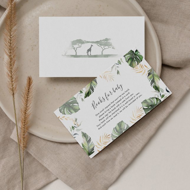 Carte D'accompagnement Safari Palm Feuille Baby shower Books Demande (Books Request Palm Leaves Script Baby Shower Enclosure Card)