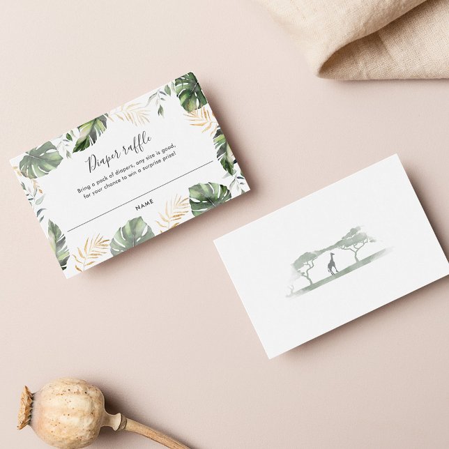 Carte D'accompagnement Safari Palm Feuilles Baby shower Déchets Raffle (Jungle Safari Baby Shower Diaper Raffle)