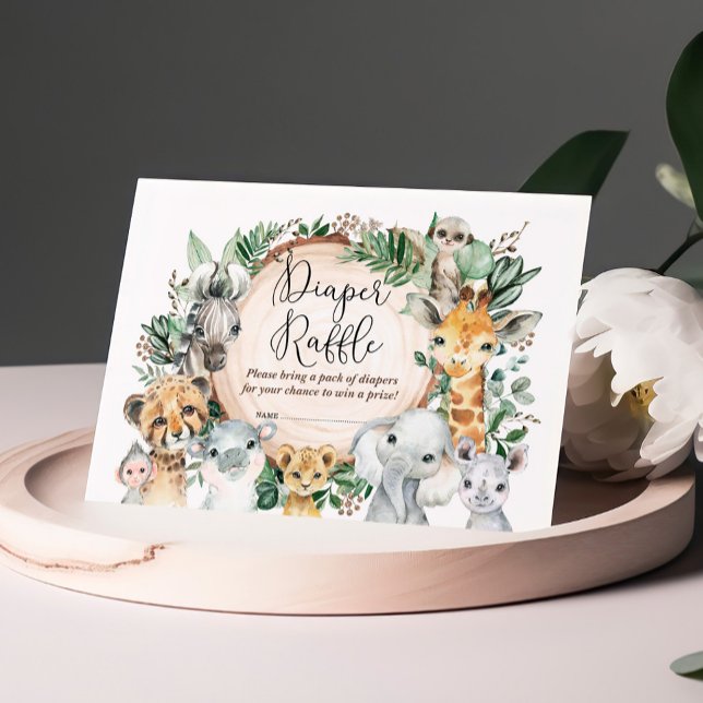 Carte D'accompagnement Safari sauvage Animaux Baby shower Déchets Raffle (Créateur téléchargé)