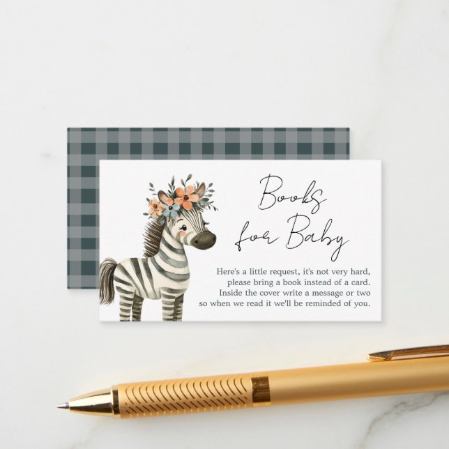 Carte D'accompagnement Safari Zebra Boho Baby shower Boho Livres (Devant/Arrière en situation)