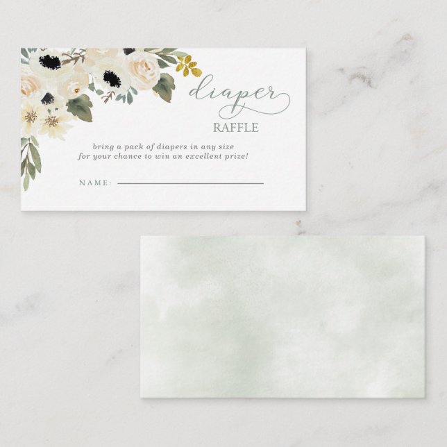 Carte D'accompagnement Sage Baby in Bloom Ivory Baby Shower Diaper Raffle (Devant / Derrière)