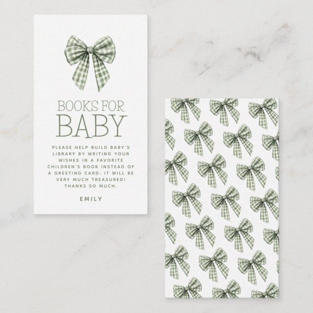 Carte D'accompagnement Sage En vichy Bow Books for Baby Baby shower (Devant / Derrière)