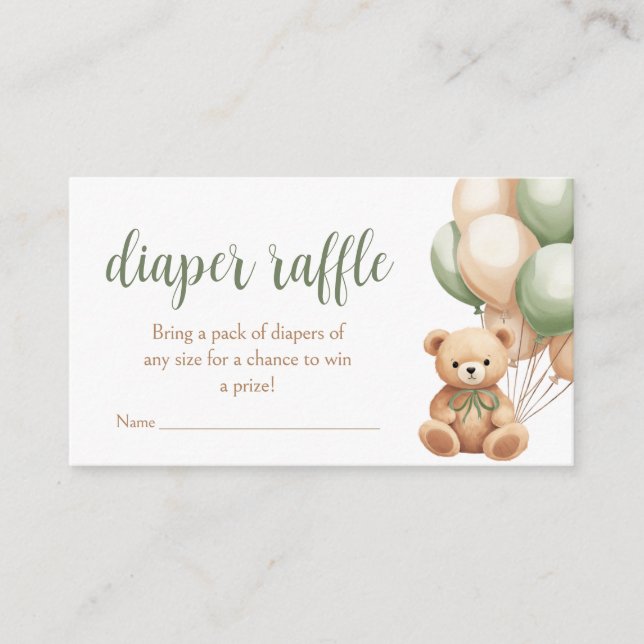 Carte D'accompagnement Sage Green Bear Balloon Baby shower Déchets Raffin (Devant)
