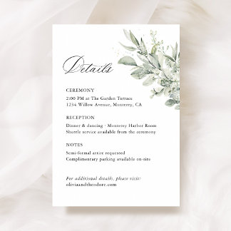Carte D'accompagnement Sage Green Botanical Wedding Details, Ceremony