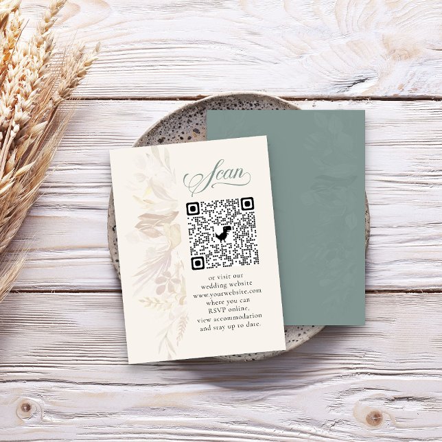 Carte D'accompagnement Sage Green Botanique en ligne RSVP QR Code (Sage Green Elegant online RSVP card with QR Code -Foliage Duet wedding collection)