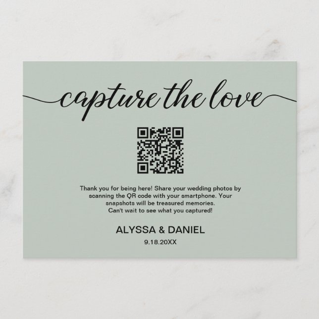 Carte D'accompagnement Sage Green Capture l'amour Code QR mariage photo (Devant)