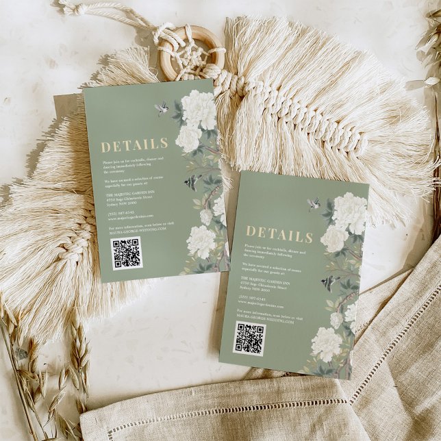 Carte D'accompagnement Sage Green Chinoiserie Fleurs Détails du Mariage (Créateur téléchargé)