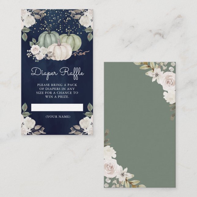 Carte D'accompagnement Sage Green Citrouille Floral Automne Marine Déchet (Devant / Derrière)