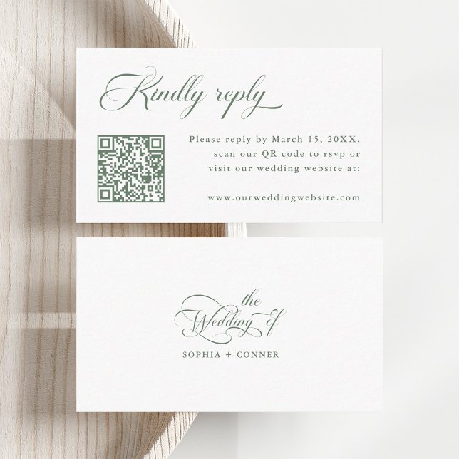 Carte D'accompagnement Sage Green Delicate Mariage élégant RSVP (Front & Back)