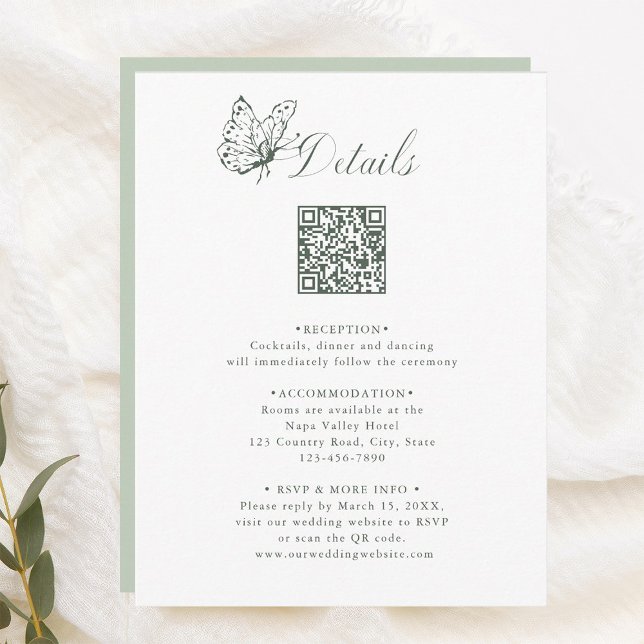 Carte D'accompagnement Sage Green Elegant Calligraphy Wedding Details (Créateur téléchargé)
