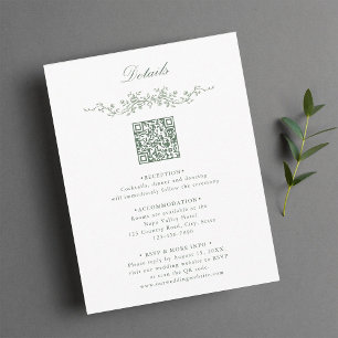 Carte D'accompagnement Sage Green Elegant Floral QR Code Détails du Maria