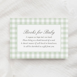 Carte D'accompagnement Sage Green En vichy Baby shower Livres pour bébé