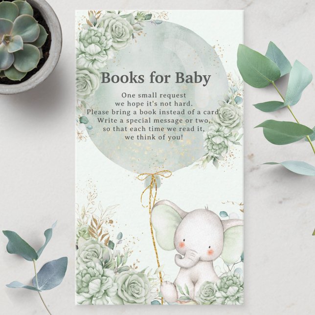 Carte D'accompagnement Sage Green Floral Elephant Livres neutres pour béb (Créateur téléchargé)