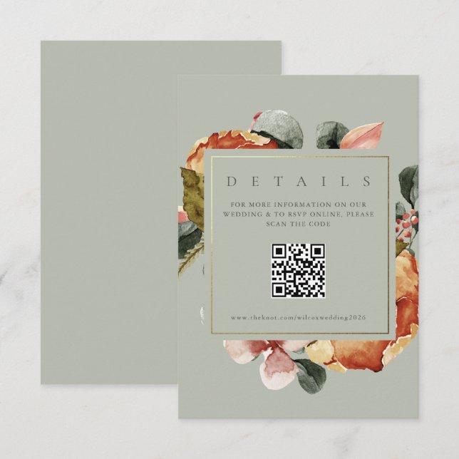 Carte D'accompagnement Sage Green Floral Garden QR Site Mariage (Devant / Derrière)